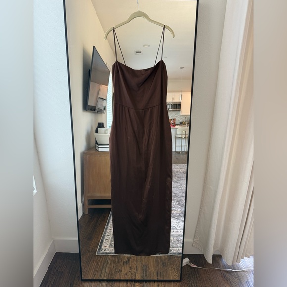 Reformation Frankie Silk Dress Chocolate Cafe Brown Maxi Dress - Picture 4 of 6